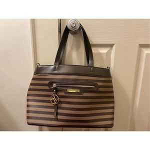 Adrienne Vittadini Brown Striped Shoulder Bag Tote